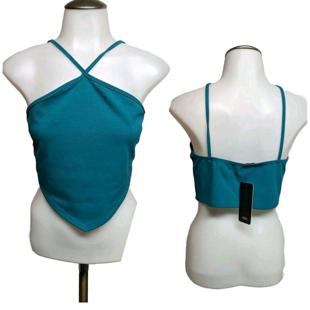 **NEW** 21 Saints Top Women Large Halter Neck Crop Diamond Shaped Teal L